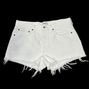 AGOLDE Parker Cut Off Shorts White Button Fly Raw Hem Denim Womens 29